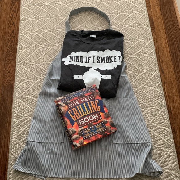 BBQ Bundle: Men’s LS Funny Tee, BHG Grilling Book, Striped Apron with Pockets - Picture 2 of 12